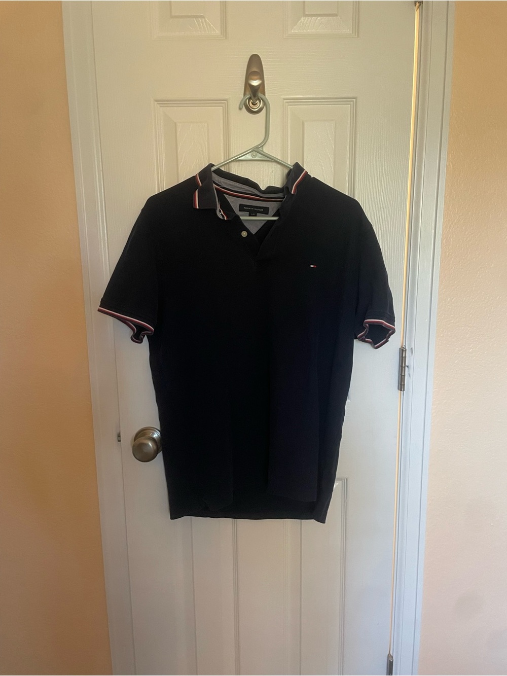 Tommy Hilfiger Large Navy Polo Shirt with Red/White Trim